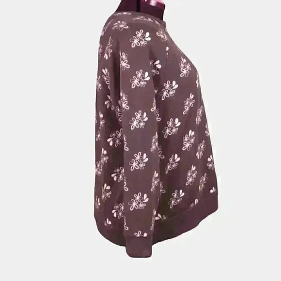 GEORGE fleece ladies sweater XL burgundy with white flowers - Picture 2 of 9